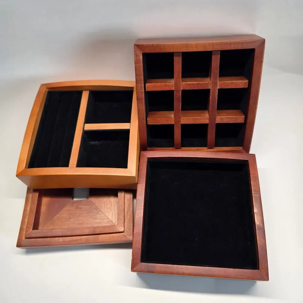 Hold Everything Wooden Valet Jewelry Box Organizer Removable Tray Brown